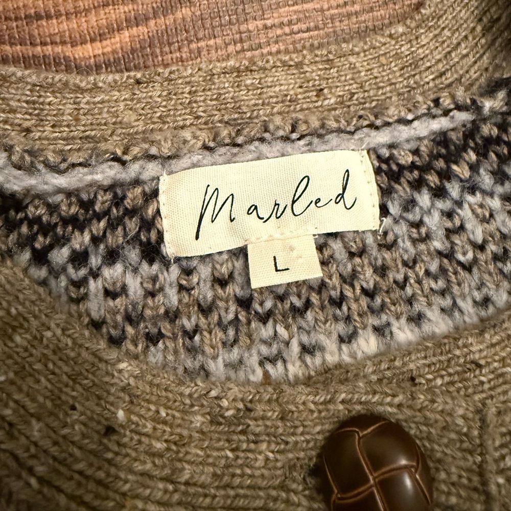 Marled Black, Cream, and Tan Patterned Cardigan | L - Picture 5 of 13